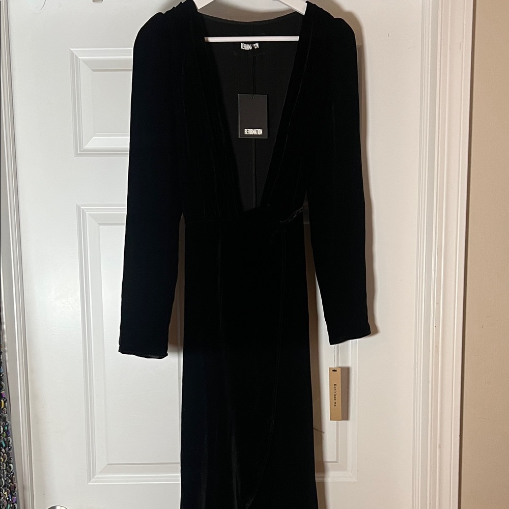 Reformation Black Long Sleeve velvet Dress
